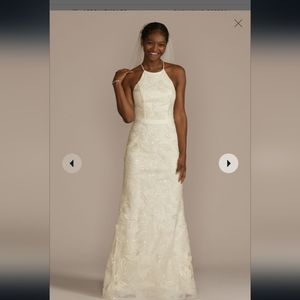 NWT David's Bridal Sequin Leaf Applique Halter Wedding Dress